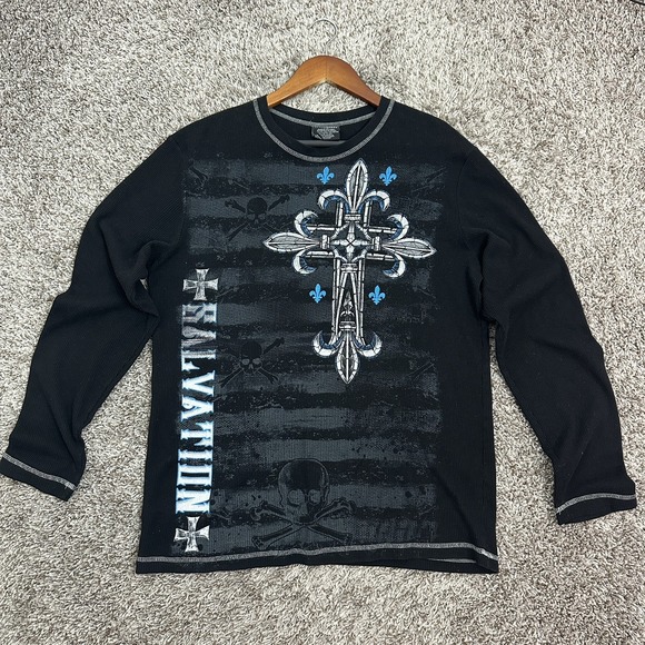 No Boundaries Other - Y2k No Boundaries Black Longsleeve Skull Cross Wings Thermal Size Large Angel